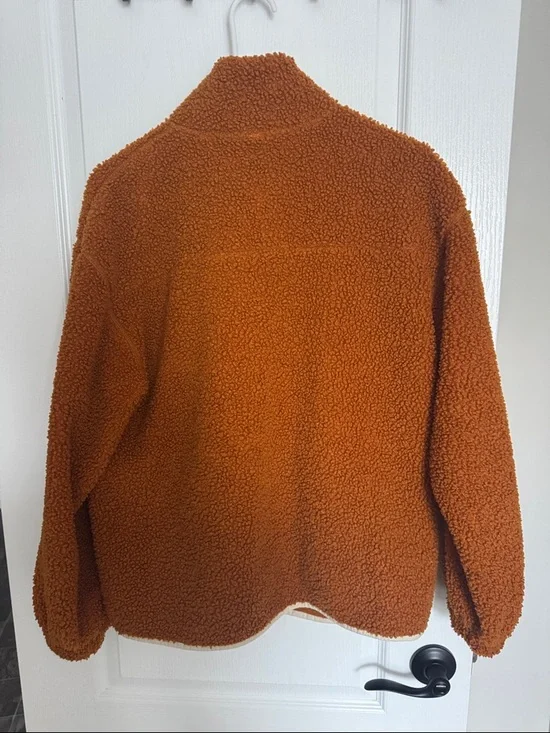 Universal Thread Orange Sherpa Zip-Up Jacket with Cream Pocket - Picture 2 of 3
